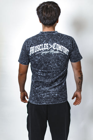 Muscles Over Comfort Marbled Wash Tee — Navy