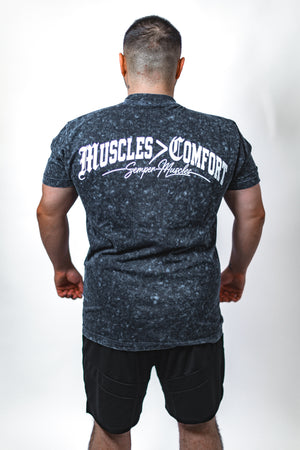 Muscles Over Comfort Marbled Wash Tee — Navy