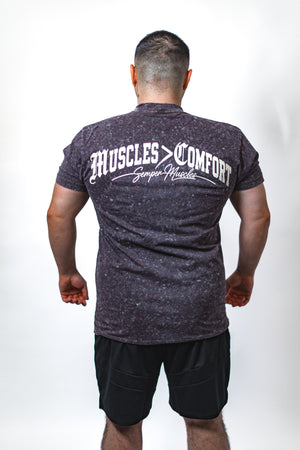 Muscles Over Comfort Marbled Wash Tee — Brown
