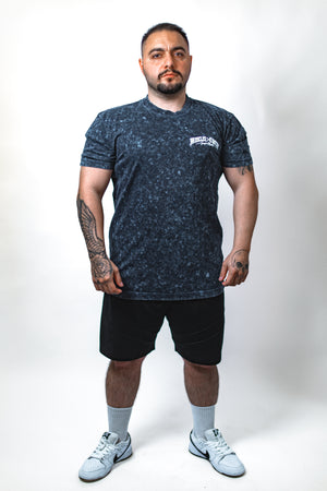 Muscles Over Comfort Marbled Wash Tee — Navy