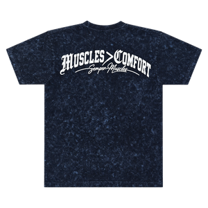 Muscles Over Comfort Marbled Wash Tee — Navy